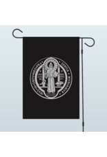 St. Benedict Medal Garden Flag – Double Sided with IHS, black and silver