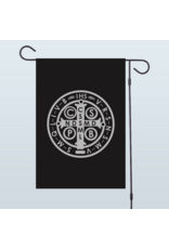 St. Benedict Medal Garden Flag – Double Sided with IHS, black and silver