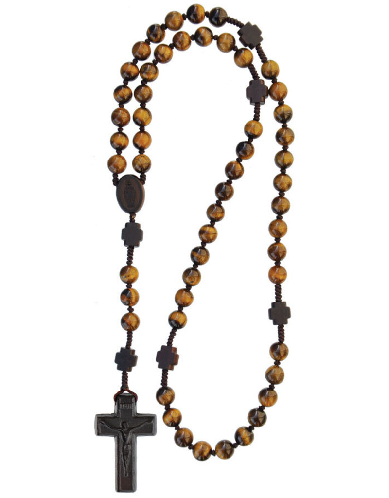 Sine Cera Tiger Eye and Jujube Wood Rosary 8mm