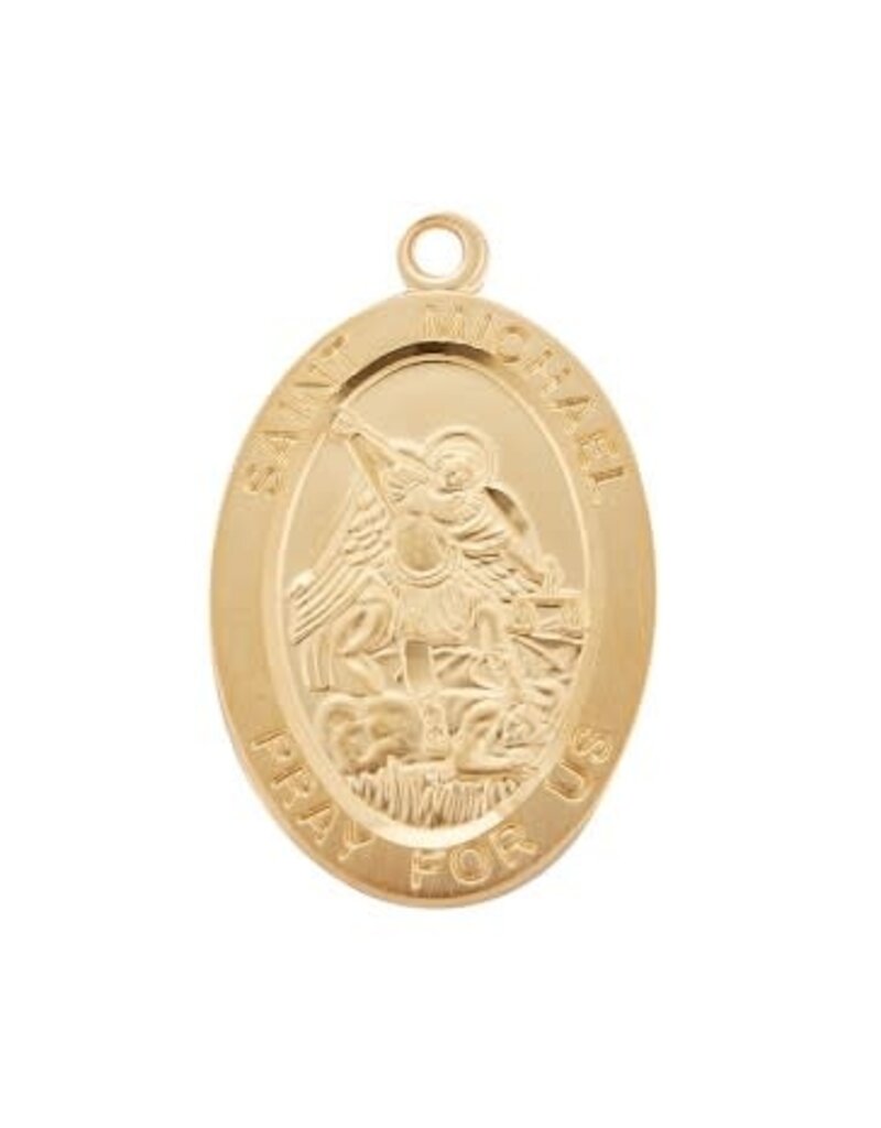HMH Religious Large Gold over Sterling Silver St. Michael Medal on 24" Chain
