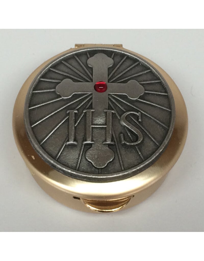 CA gift Brass IHS Cross Pyx (Size 1, 6-9 Hosts)