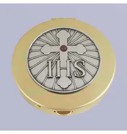 CA gift Brass IHS Cross Pyx (Size 1, 6-9 Hosts)