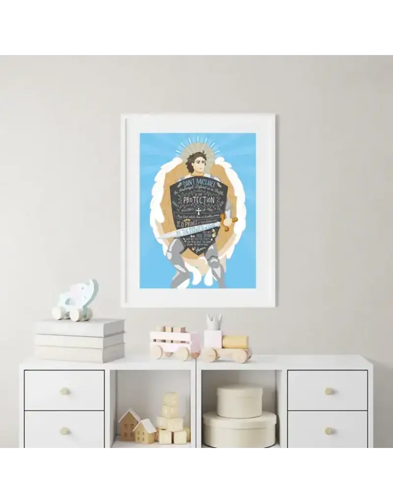 Be Still Prayer Space 11" x 14" White Frame St. Michael, Blue Prayer