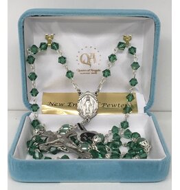HMH Religious Czech Crystal Green Erinite Pewter Rosary with Capped Beads
