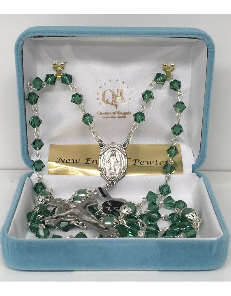 HMH Religious Czech Crystal Green Erinite Pewter Rosary with Capped Beads