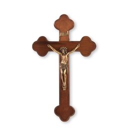WJ Hirten 10" Budded Walnut Crucifix with Museum Gold Tone Corpus