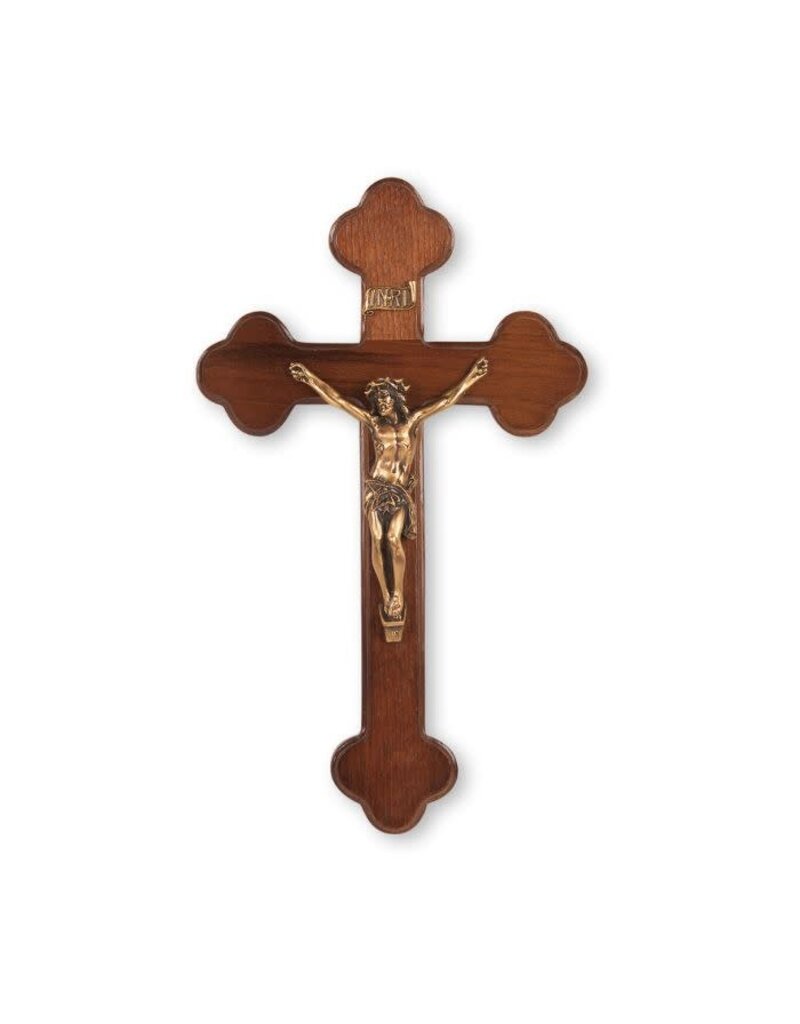 WJ Hirten 10" Budded Walnut Crucifix with Museum Gold Tone Corpus