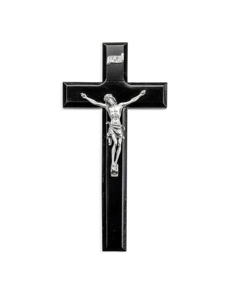 WJ Hirten 10" Black Wood Cross with a Genuine Pewter Corpus