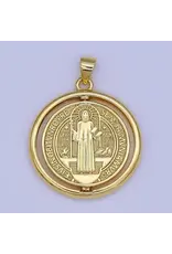 Aim Eternal 24K Gold Filled Saint Benedict Religious Figure Round Pendant