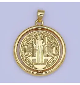 Aim Eternal 24K Gold Filled Saint Benedict Religious Figure Round Pendant