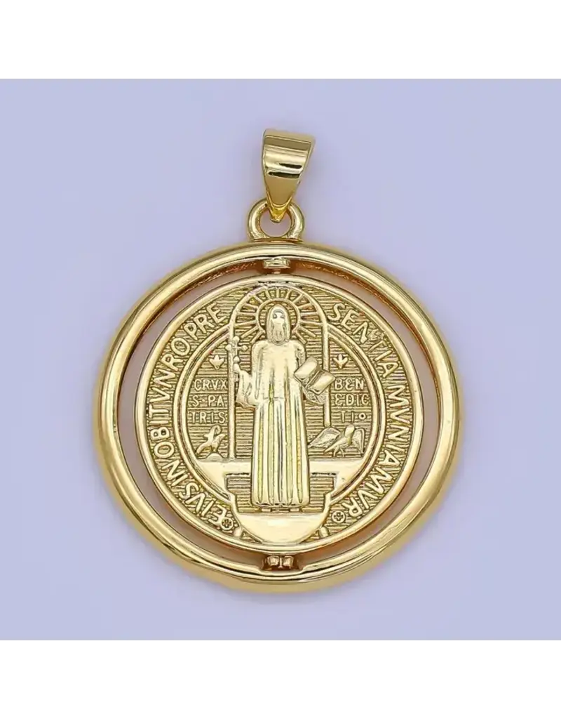 Aim Eternal 24K Gold Filled Saint Benedict Religious Figure Round Pendant