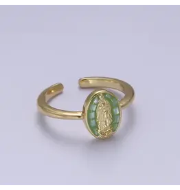 Aim Eternal Dainty Minimalist Colorful Holy Mary Gold Adjustable Ring | Green