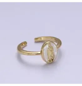 Aim Eternal Dainty Minimalist Colorful Holy Mary Gold Adjustable Ring | White