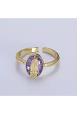 Aim Eternal Gold Filled Oval Virgin Mother Mary Shell Opal Ring in Gold | Gold & Purple