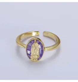 Aim Eternal Gold Filled Oval Virgin Mother Mary Shell Opal Ring in Gold | Gold & Purple
