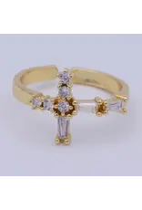 Aim Eternal Gold Filled Religious Catholic Christian Cross Open, Adjustable Ring with Crystal Zirconia Cz in 14K Gold