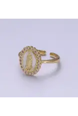 Aim Eternal Virgin Mary Ring, 14K Gold Filled Religious Medallion Ring White