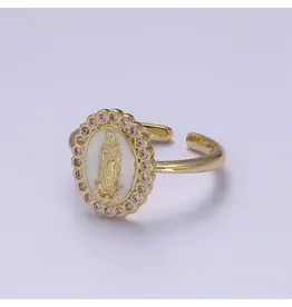 Aim Eternal Virgin Mary Ring, 14K Gold Filled Religious Medallion Ring White