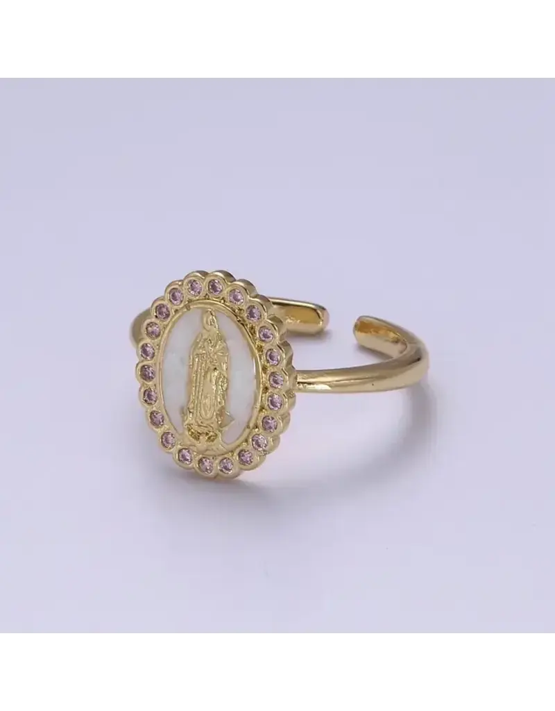 Aim Eternal Virgin Mary Ring, 14K Gold Filled Religious Medallion Ring White