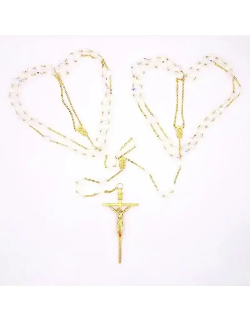 Lumen Mundi Wedding Lasso Rosary:  small crystal bead and gold-tone