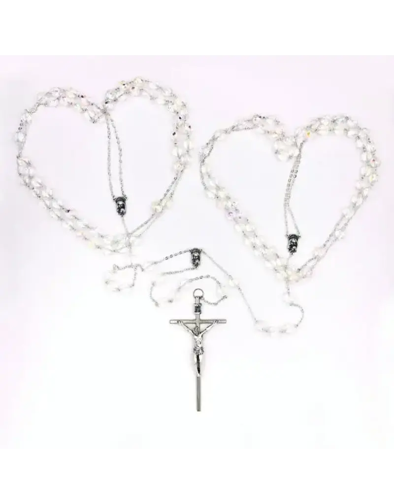 Lumen Mundi Wedding Lasso Rosary: Small Crystal Bead and Silver-tone