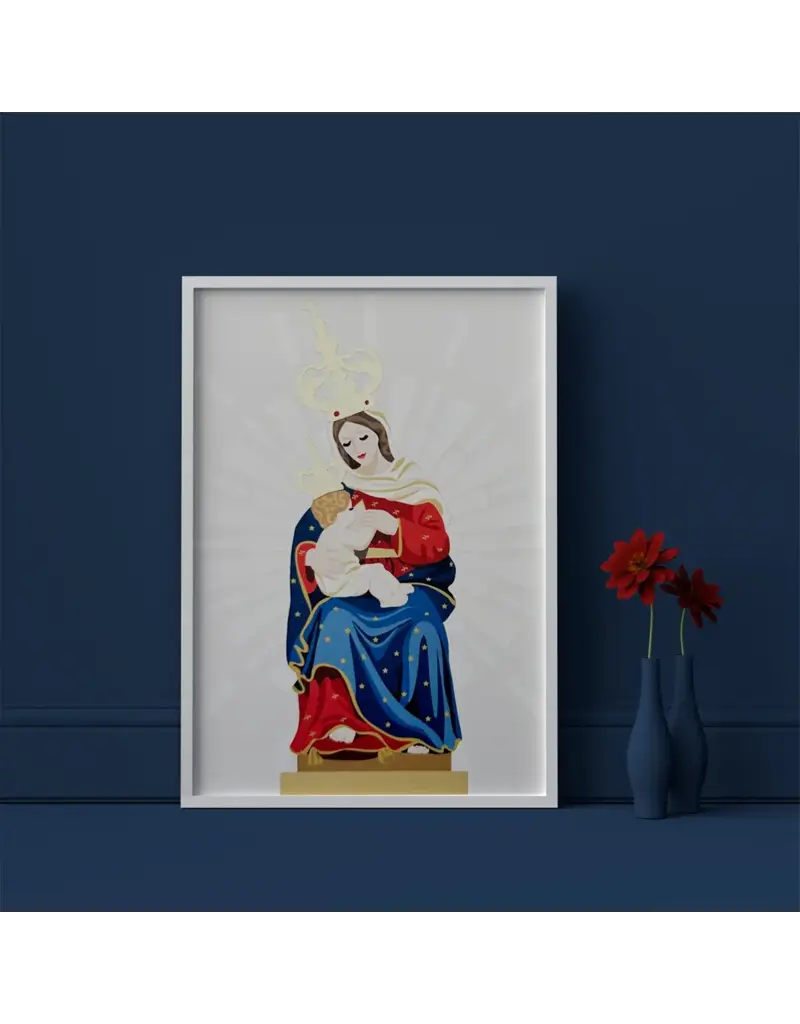 Be Still Prayer Space Illustration in Box Frame - Our Lady of La Leche, White Frame | Be Still Prayer Space