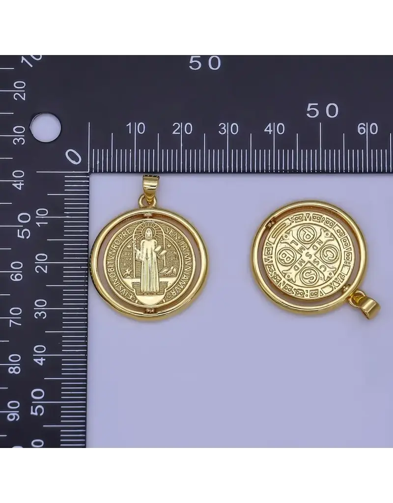 Aim Eternal 24K Gold Filled Saint Benedict Religious Figure Round Pendant