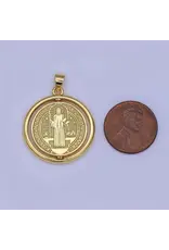 Aim Eternal 24K Gold Filled Saint Benedict Religious Figure Round Pendant