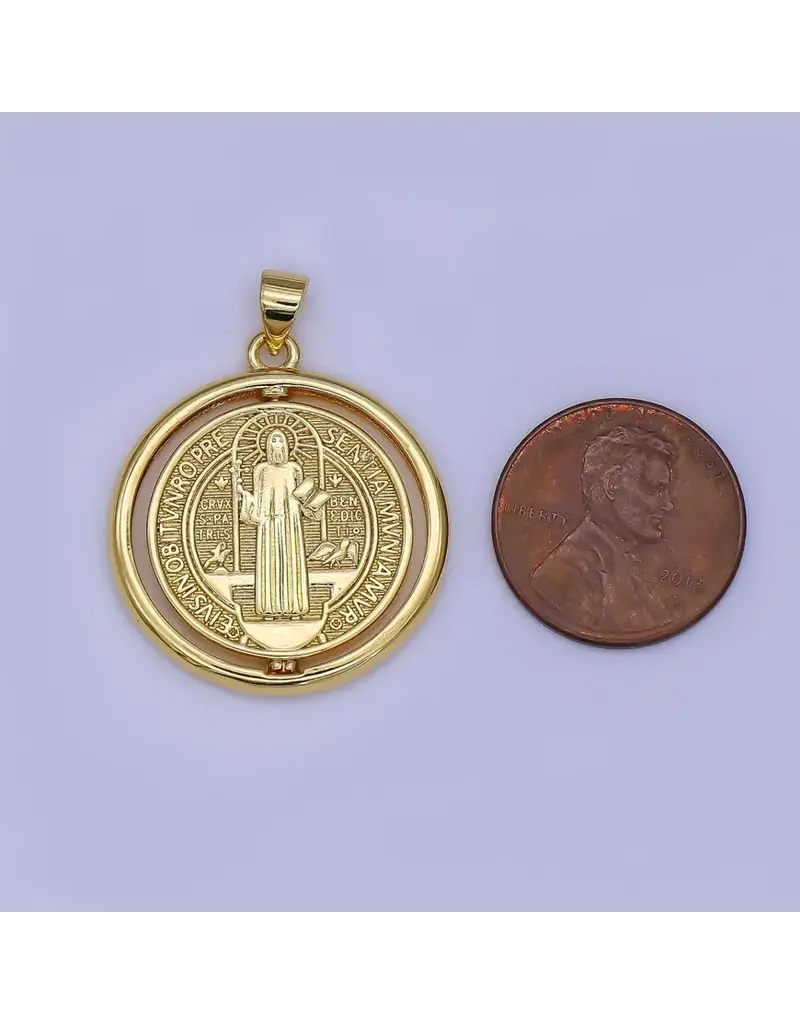 Aim Eternal 24K Gold Filled Saint Benedict Religious Figure Round Pendant