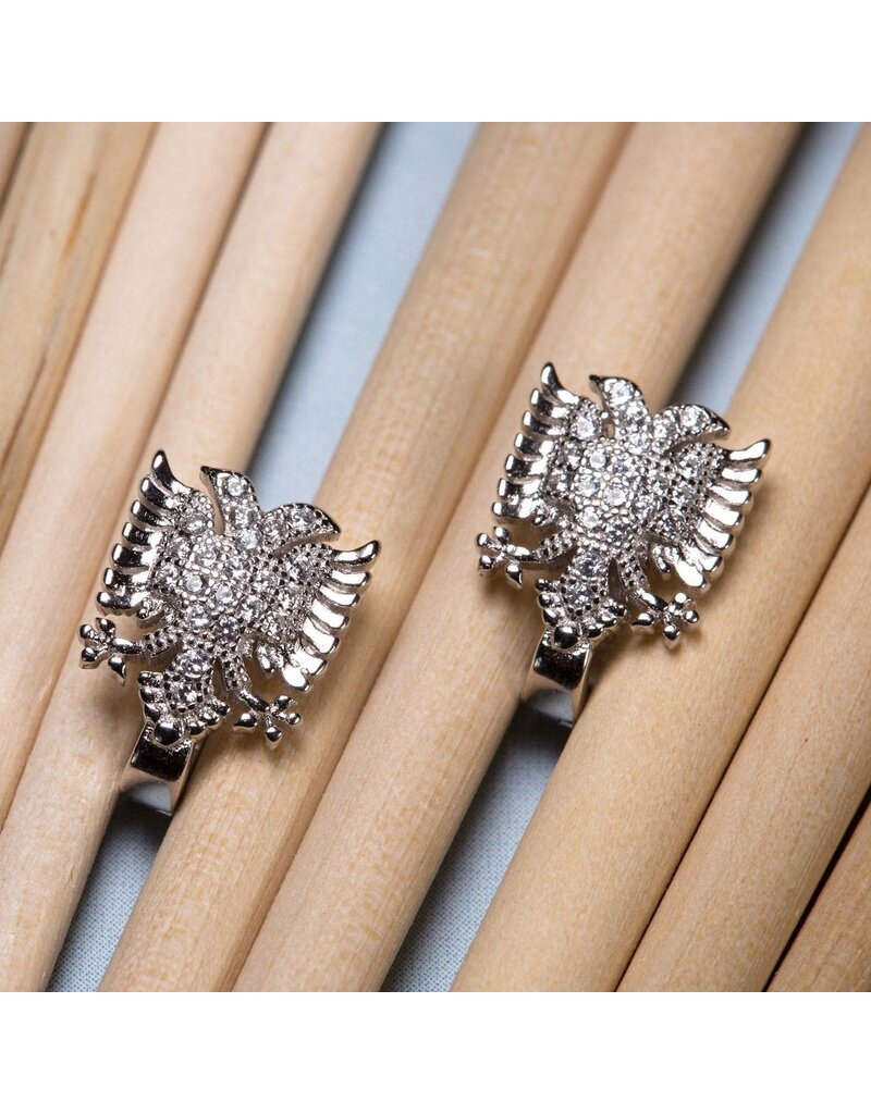 "Shqipe" Albanian Two-headed Eagle Earrings in Sterling Silver with White Zirconia Stones