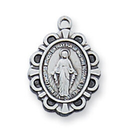 McVan 1/2" Sterling Silver Miraculous Medal with 16" Rhodium Chain