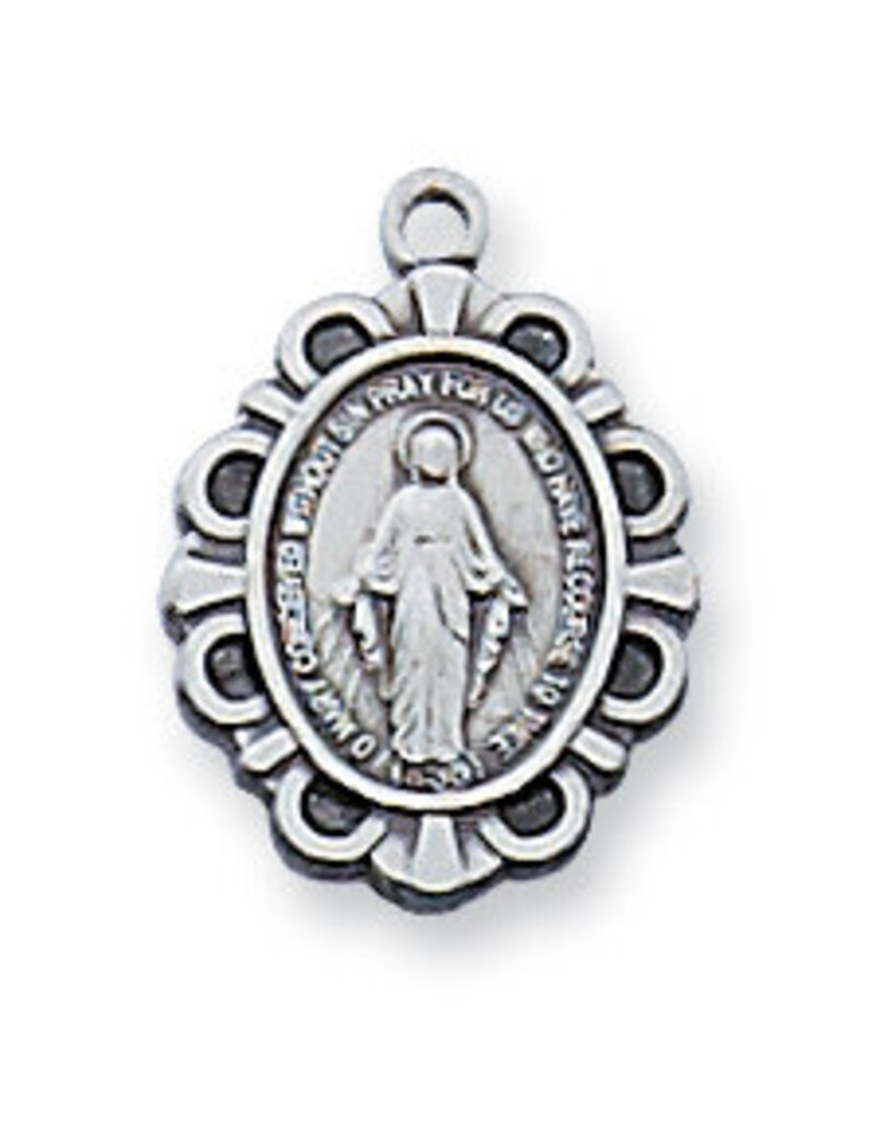McVan 1/2" Sterling Silver Miraculous Medal with 16" Rhodium Chain