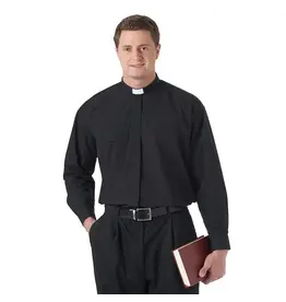 Long Sleeve Tab Collar Shirt - Black, 17.5/32-33"