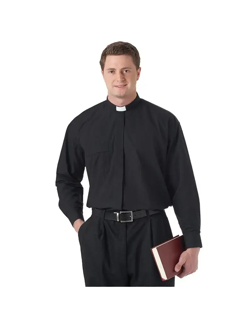 Long Sleeve Tab Collar Shirt - Black, 17.5/32-33"