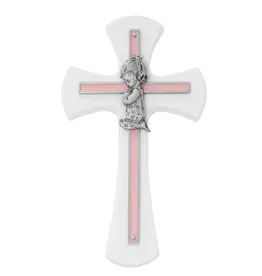McVan Pink Girl Cross on White Wood