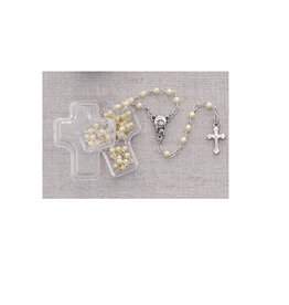 McVan White Pearl Children's Rosary in Cross Box
