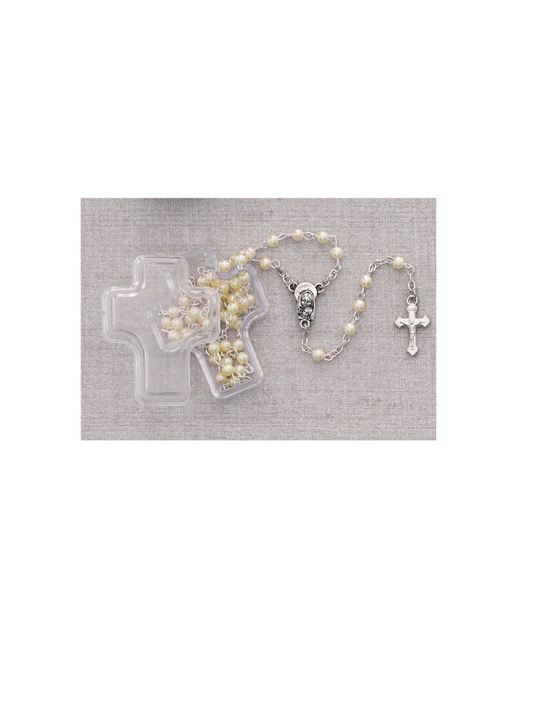 McVan White Pearl Children's Rosary in Cross Box