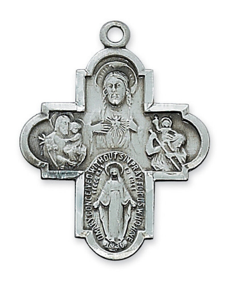 McVan Antique Silver Large 4 Way Cross with 24" Chain