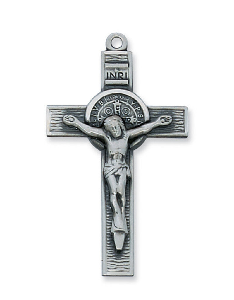 McVan Antique Silver Saint Benedict Crucifix Pendant With 24"