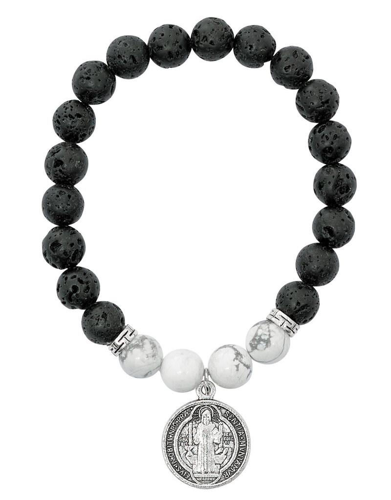 McVan Black Lava and Howlite St. Benedict Bracelet