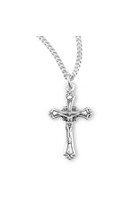 HMH Religious Sterling Silver Crucifix Pendant with Scrolled Borders and Ray Burst 18" Chain