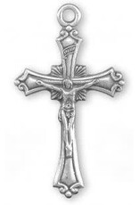 HMH Religious Sterling Silver Crucifix Pendant with Scrolled Borders and Ray Burst 18" Chain