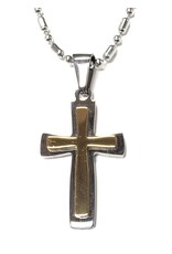 HJ Sherman Stainless Steel Two Tone Cross with 24" Bead-ball Chain