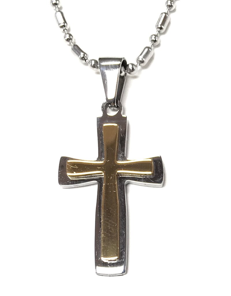 HJ Sherman Stainless Steel Two Tone Cross with 24" Bead-ball Chain