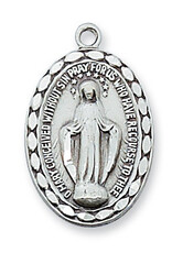 McVan 1.5" Sterling Silver Miraculous with 18" Rhodium Plated Brass Chain
