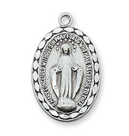 McVan 1.5" Sterling Silver Miraculous with 18" Rhodium Plated Brass Chain