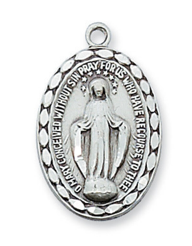 McVan 1.5" Sterling Silver Miraculous with 18" Rhodium Plated Brass Chain