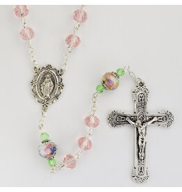 McVan 8mm Pink Crystal Flower Rosary