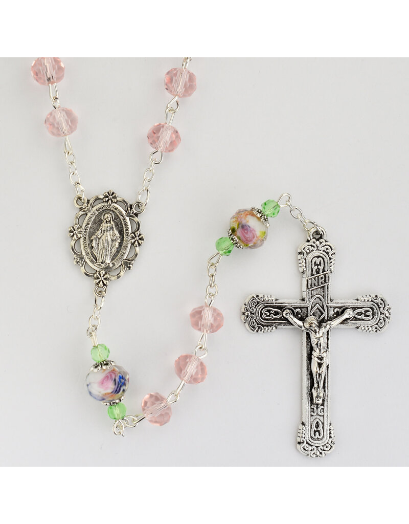 McVan 8mm Pink Crystal Flower Rosary