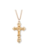 HMH Religious Gold Over Sterling Silver Filigree Scroll Relief Design Crucifix